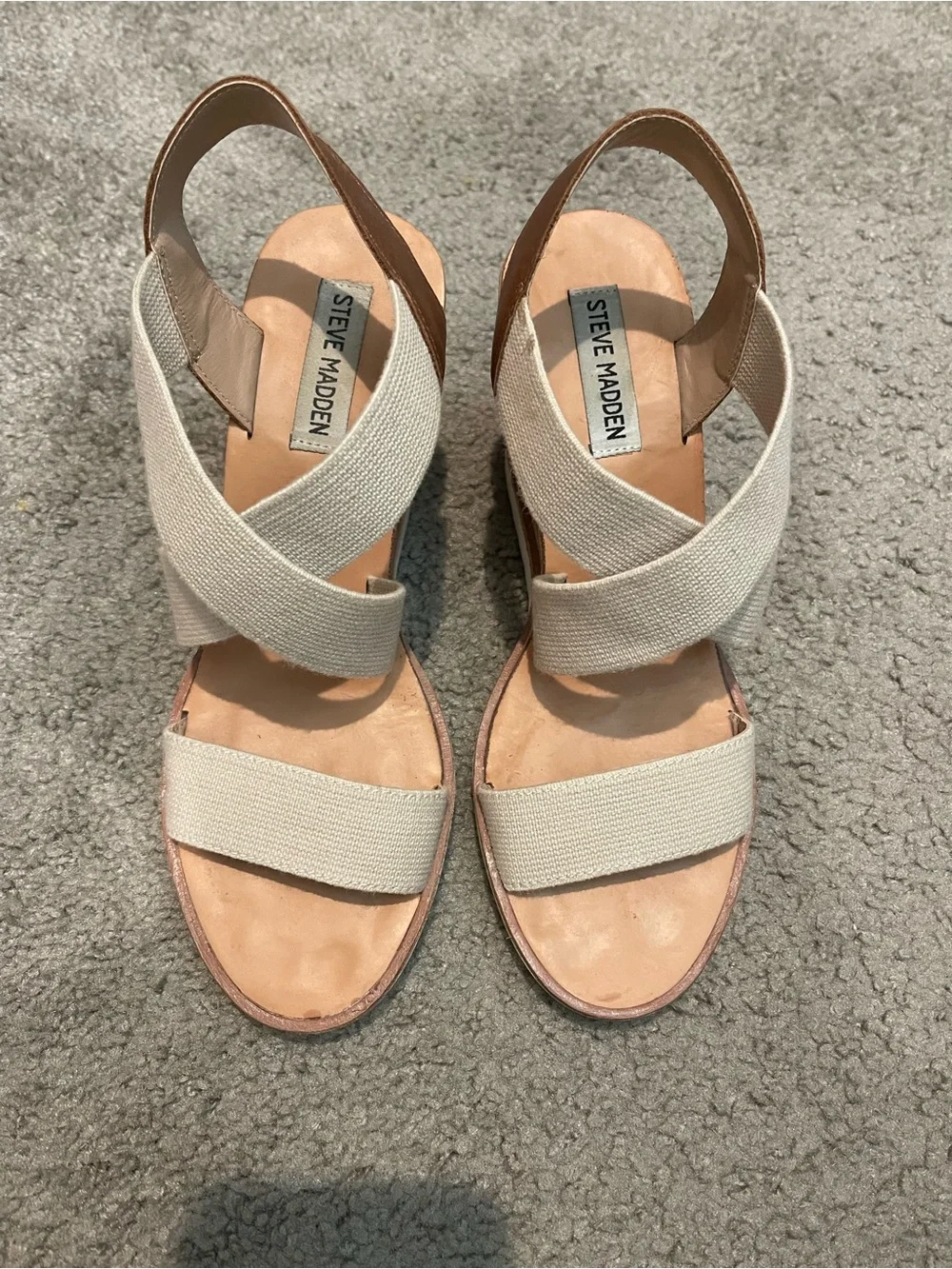 Steve Madden Neutral Canvas and Cork Platform Wedges